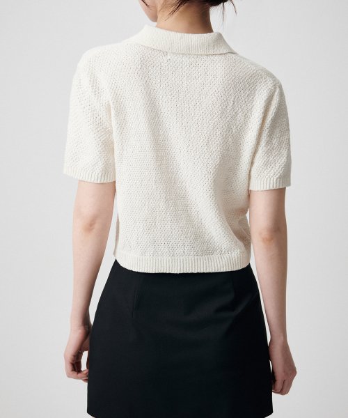WOMENS LINEN BLEND TEXTUкрасный KNITED POLO рубашка [IVORY]