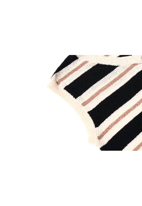 MUSINSA | WOOALONG Stripe over fit knit vest - BLACK