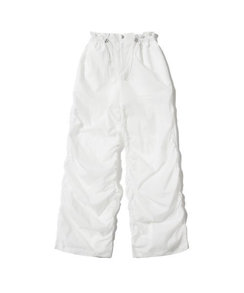 MUSINSA | WOOALONG Shirring semi wide parachute pants - WHITE