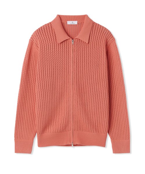 Ажурный вязаный зип-ап с воротником - Coral Pink