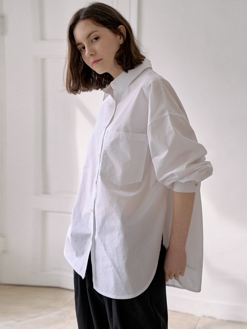 Boy-fit Unbalanced Washing рубашка - белый