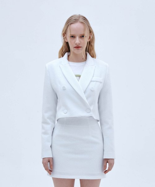 Твидовый двубортный жакет (White)