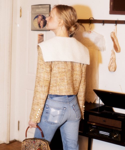Gold Multi Button Sailor твид куртка (Multi yellow)