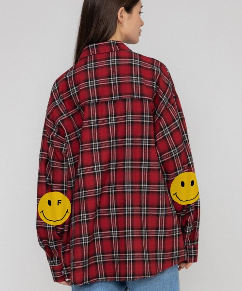 [UNISEX] Оверсайз рубашка в клетку со смайлом Red