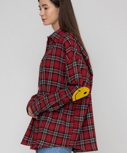 [UNISEX] Оверсайз рубашка в клетку со смайлом Red