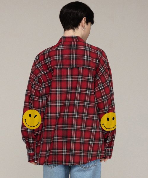 [UNISEX] Оверсайз рубашка в клетку со смайлом Red