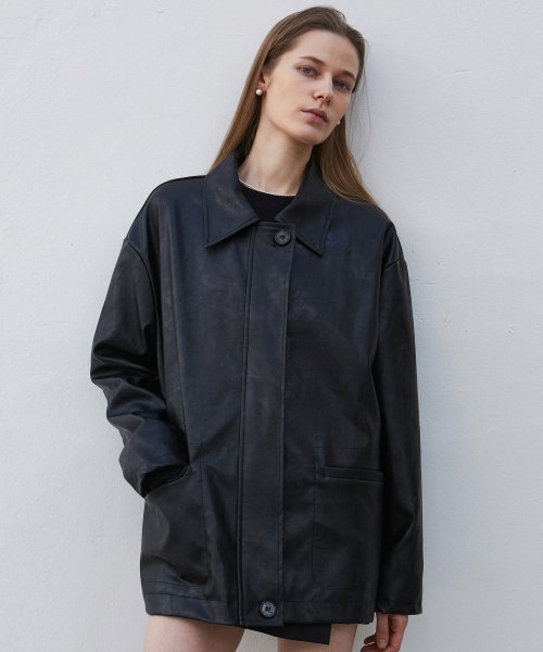 MID FAUX LEATHER JACKET BLACK