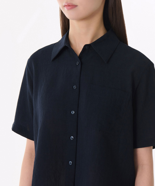 Womens Linen-Like Short Sleeve Shirt [Navy] thumbnail 5