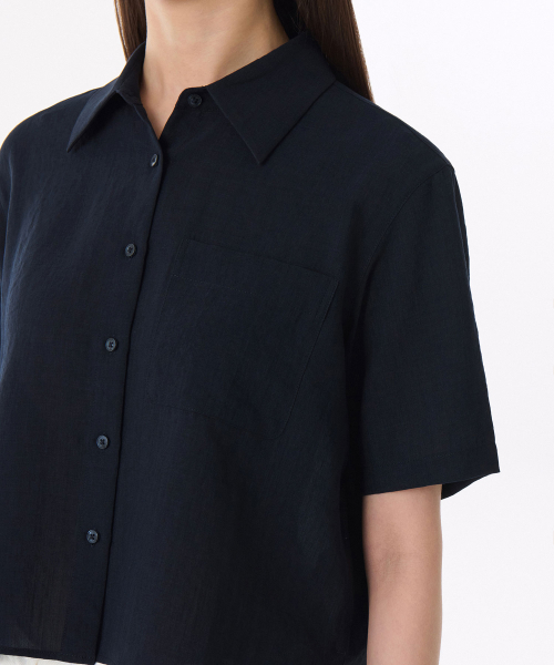 Womens Linen-Like Short Sleeve Shirt [Navy] thumbnail 6