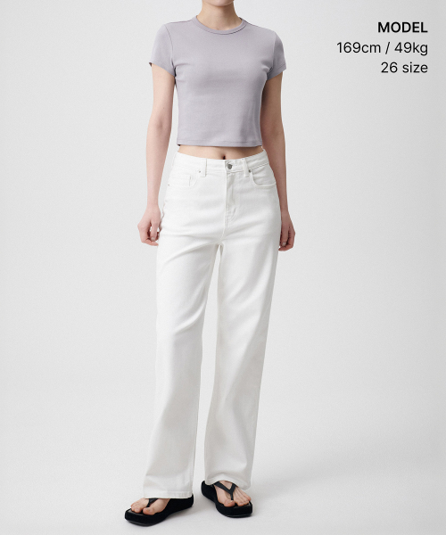 [Cooltandard] Women's Straight Denim Pants [White] thumbnail 4