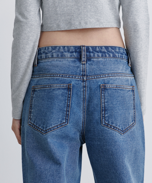 Women's Low Rise Wide Denim Pants [Medium Indigo] thumbnail 7