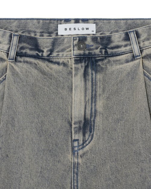 DEEP ONE TUCK SAND WASHED деним SHORTS SAND индиго