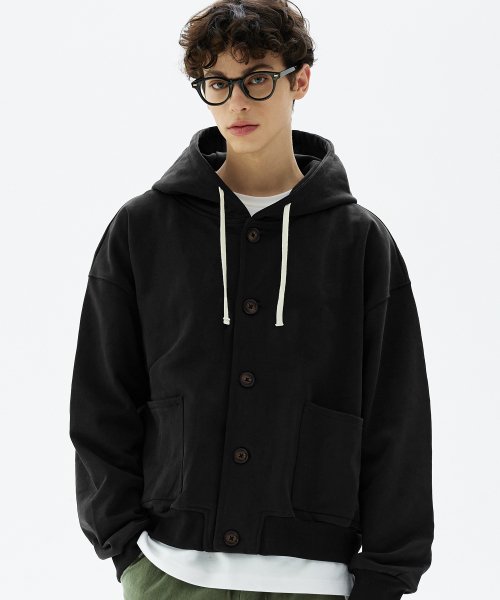 Плотное хлопковое худи на пуговицах (BLACK)