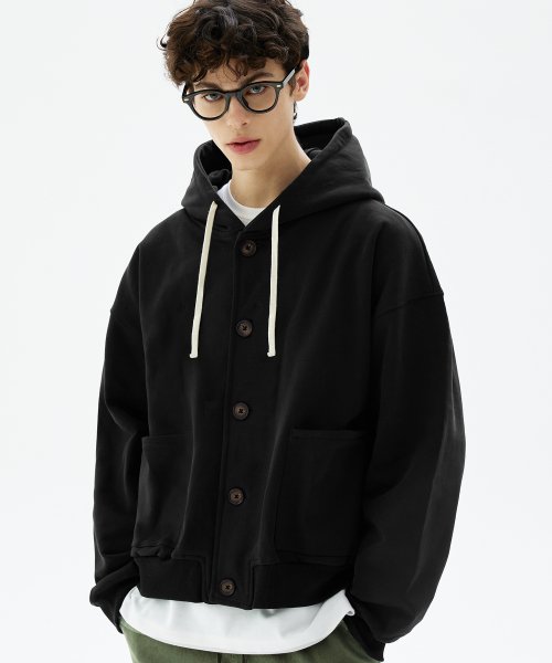 Плотное хлопковое худи на пуговицах (BLACK)