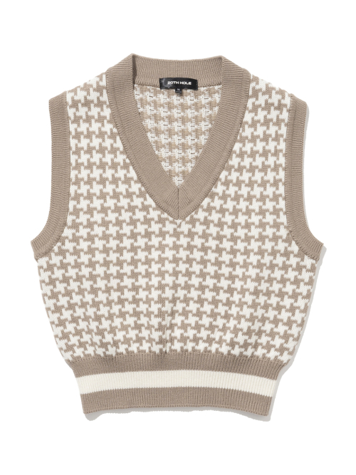 Женский кроп-жилет крупной вязки Houndstooth [BEIGE]