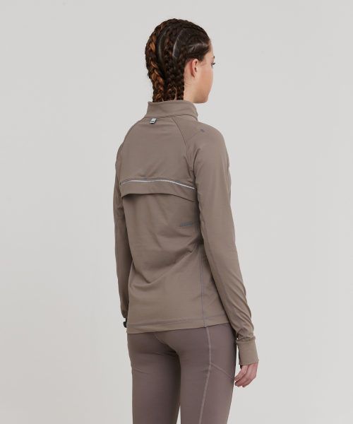 WOMENS PACER HALF-ZIP T SHIRTS_DARK BIEGE