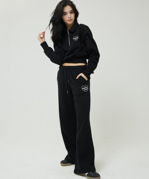 [SET] Кроп-свитшот на молнии с воротником + широкие брюки low-waist Black