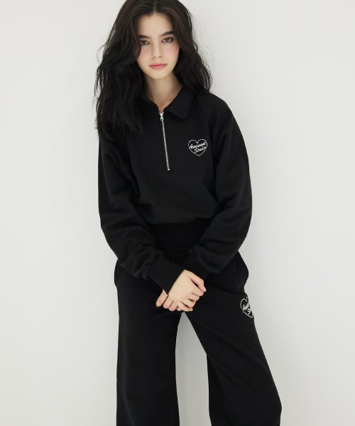 [SET] Кроп-свитшот на молнии с воротником + широкие брюки low-waist Black