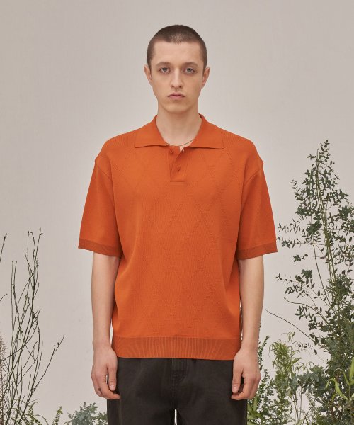 Воротниковый трикотажный топ с перфорацией ромбами (3 colors)