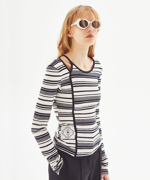 [LINE] Stripe Long Sleeve slit топ