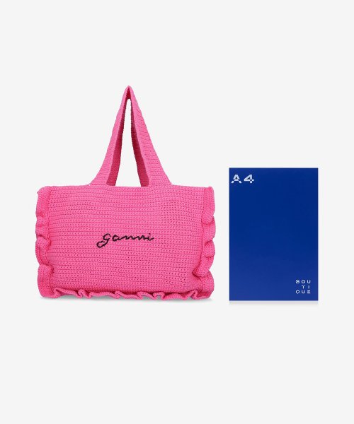 MUSINSA | GANNI Cotton Crochet Frill Tote Bag - Shocking Pink / A4702483