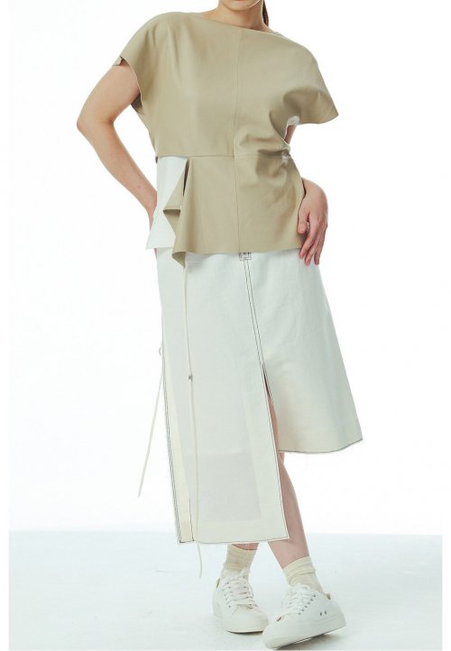 [ женский] Asymmetric Leather Top _R0SAS23002BEX