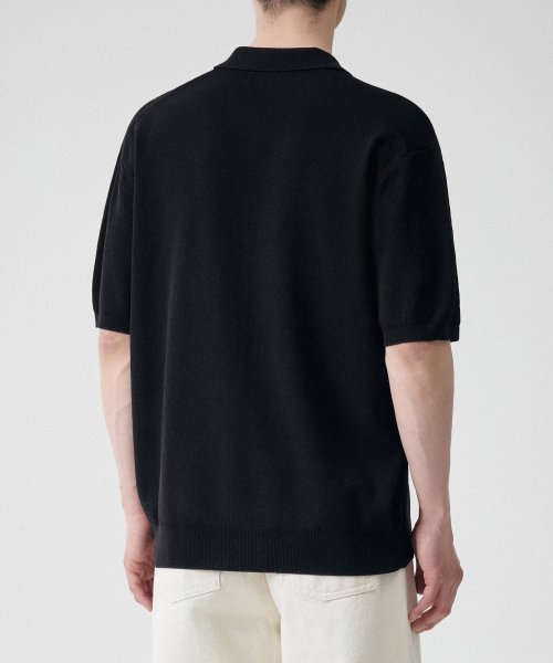 Cool Touch Slit Neck Knitted Polo Shirt [Black] thumbnail 5