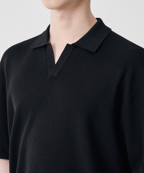 Cool Touch Slit Neck Knitted Polo Shirt [Black] thumbnail 6