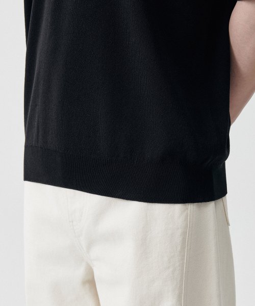 Cool Touch Slit Neck Knitted Polo Shirt [Black] thumbnail 8
