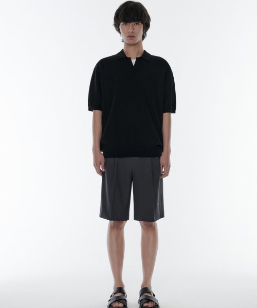 Cool Touch Slit Neck Knitted Polo Shirt [Black] thumbnail 3