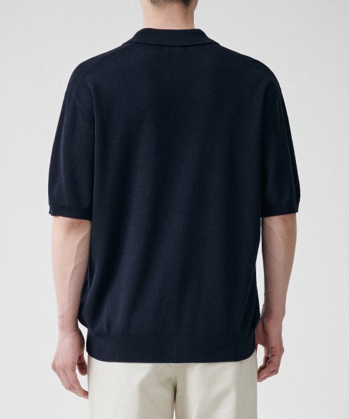 Cool Touch Slit Neck Knitted Polo Shirt [Navy] thumbnail 6