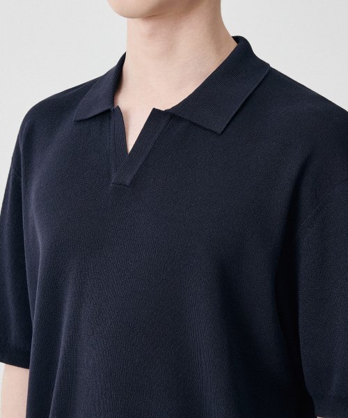 Cool Touch Slit Neck Knitted Polo Shirt [Navy] thumbnail 7
