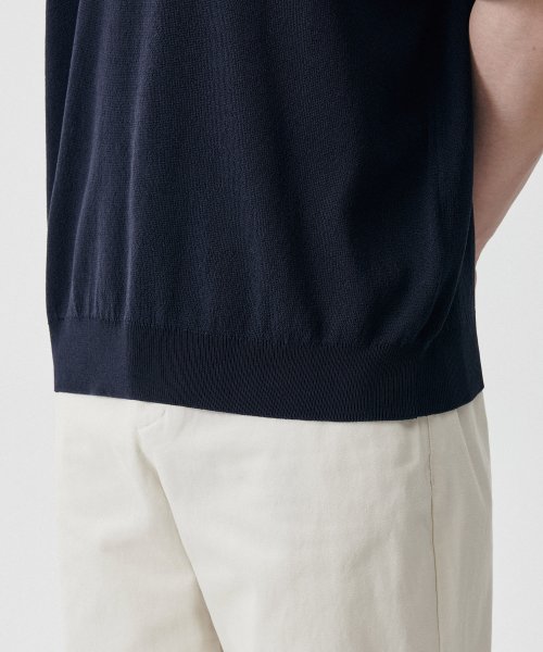 Cool Touch Slit Neck Knitted Polo Shirt [Navy] thumbnail 9