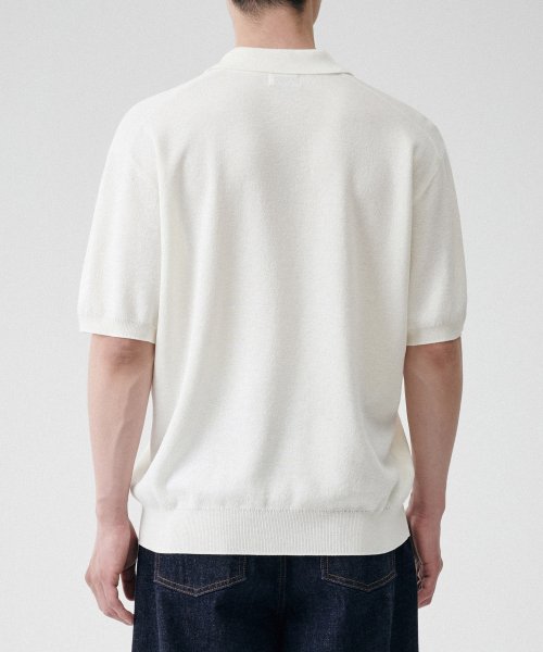 Cool Touch Slit Neck Knitted Polo Shirt [Ivory] thumbnail 2