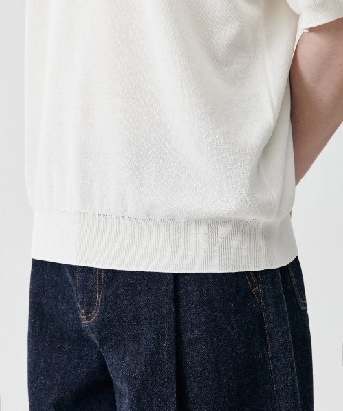 Cool Touch Slit Neck Knitted Polo Shirt [Ivory] thumbnail 5