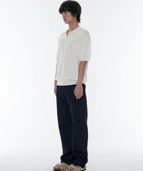 Cool Touch Slit Neck Knitted Polo Shirt [Ivory] thumbnail 10
