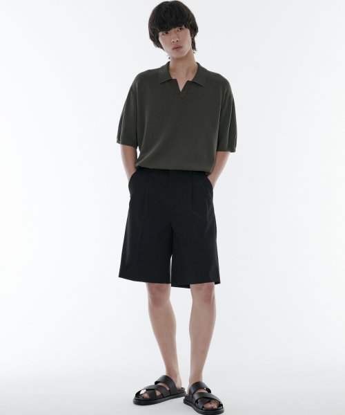 Cool Touch Slit Neck Knitted Polo Shirt [Khaki] thumbnail 9