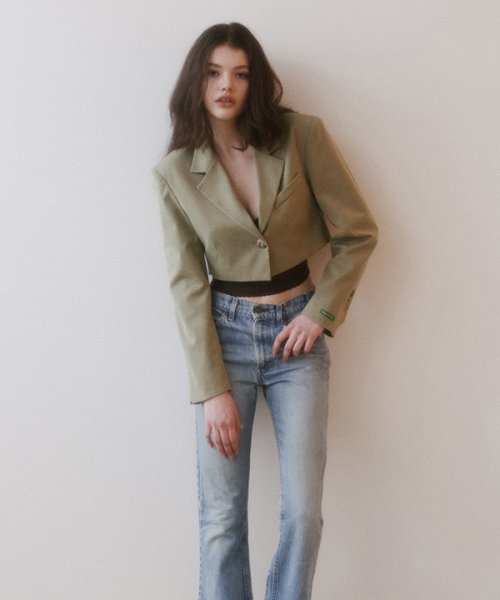 Single Tailored Crop Jacket( Beige)