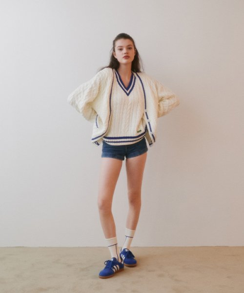 Oversized Cable Stripe Vest( Ivory)