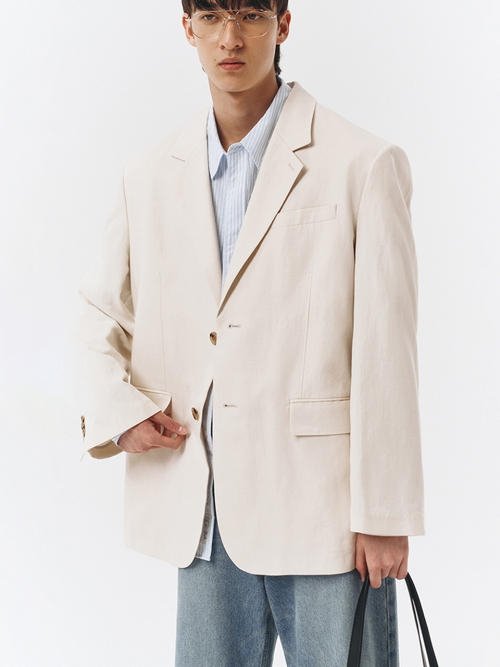 MUSINSA | DUNST UNISEX DADDY LINEN JACKET CREAM BEIGE_M_UDJA3B121CR