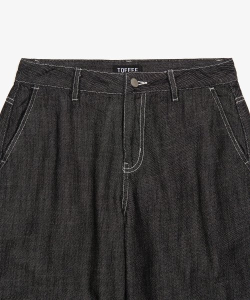натуральный лен деним вайд брюки (WASHED черный)