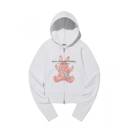 MUSINSA | KIRSH Witty Bunny Split Graphic Crop Hood Zip-up [White]