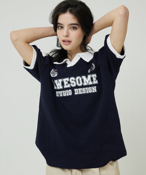 Поло-футболка форменная с цветным воротником Dark Navy