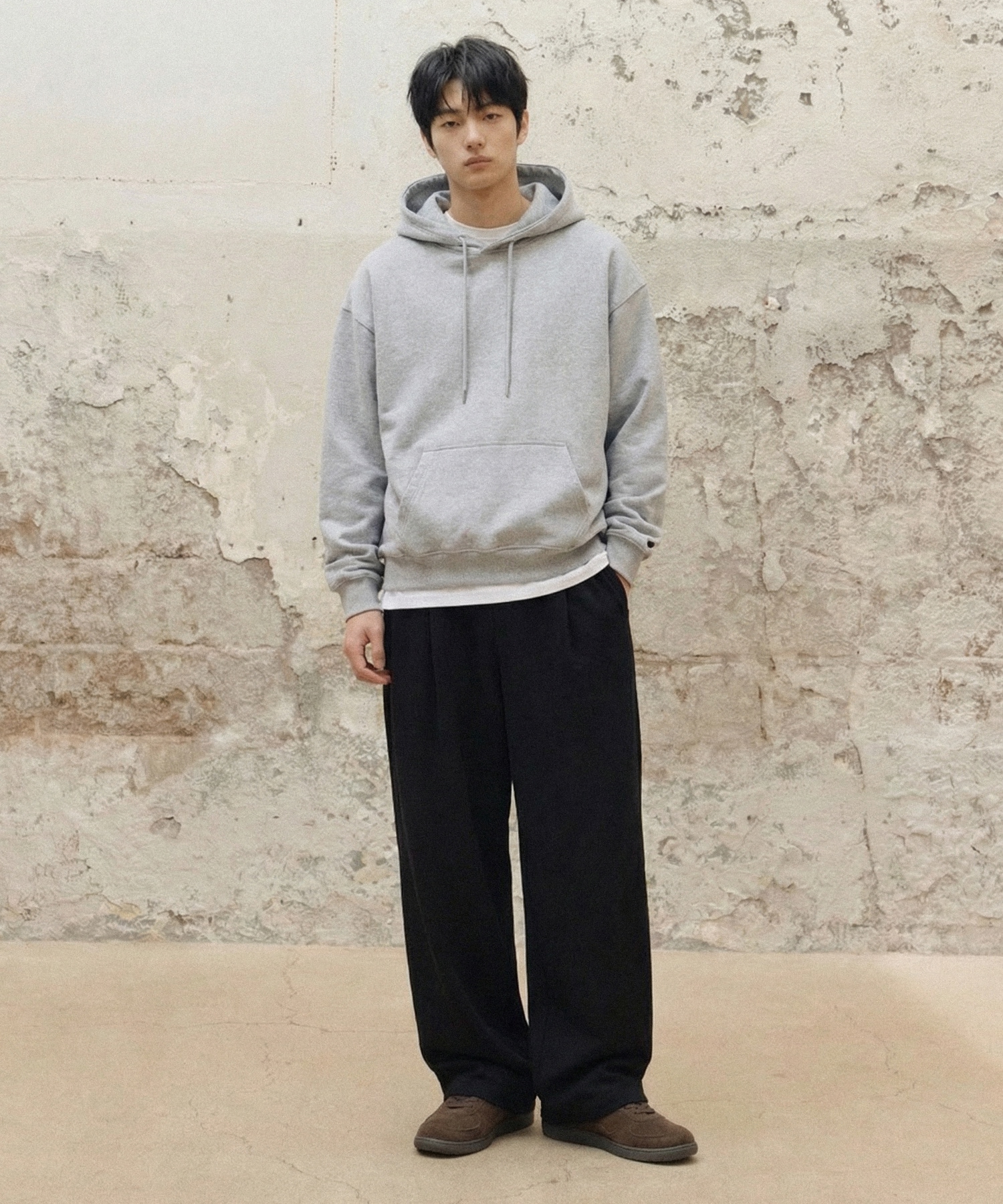 ONE-TUCK вайд SWEAT брюки [черный]
