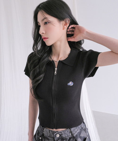 emily collar shortsleeve zip-up - 5COL