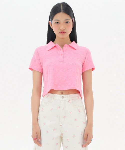 Укороченная футболка поло Crop PK T-shirts_Pink