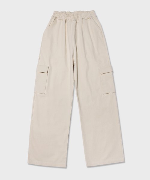 Хлопковые широкие карго-брюки на резинке (Beige)
