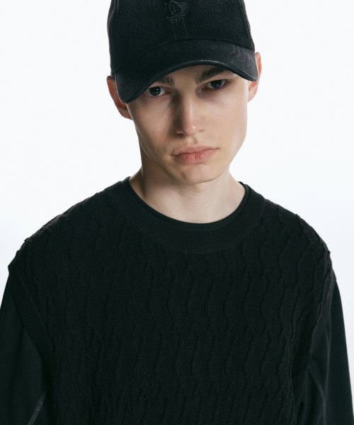 Прозрачный вязаный жилет косами BLACK