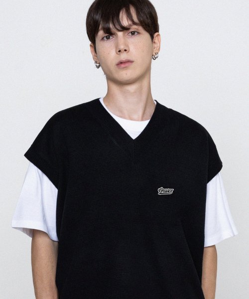 [UNISEX] Вязаный жилет с черным вышитым лого Baseball_Black