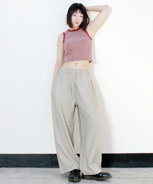 Широкие брюки в полоску Side One Tuck Beige (весна/лето)